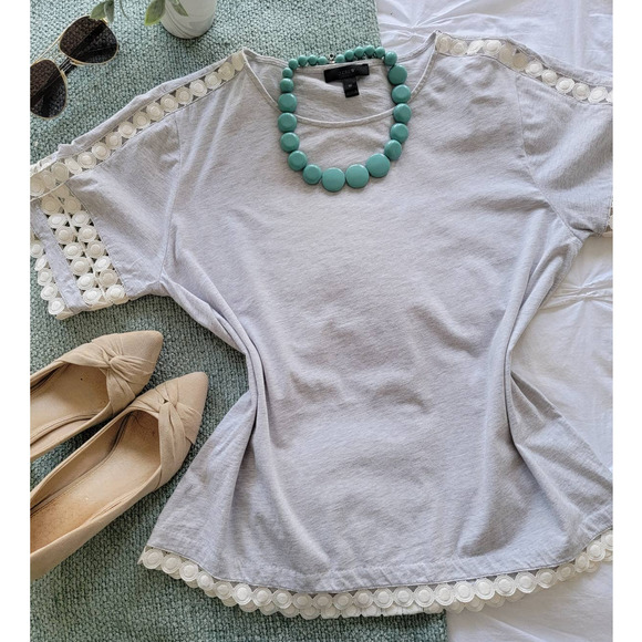 J. Crew Tops - J Crew Gray & Cream eyelet short sleeve top M